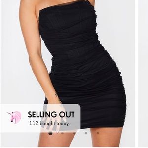 plt black strapless corset mesh dress